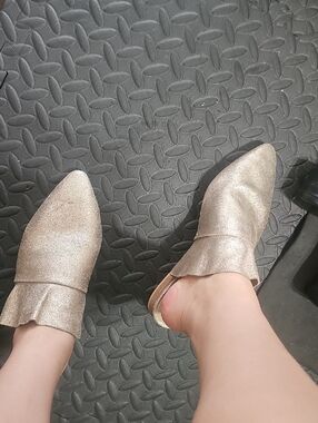 Free People Gold Metallic Pointed Slip-On Mules